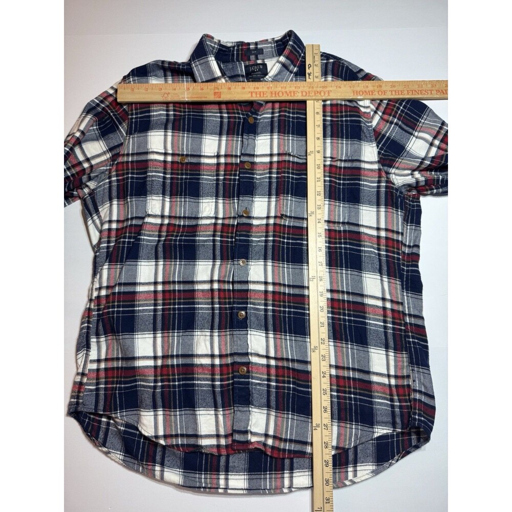 J.Crew Flannel Shirt Men’s XL Slim Fit Plaid Navy Red White Long Sleeve Button - Picture 5 of 7